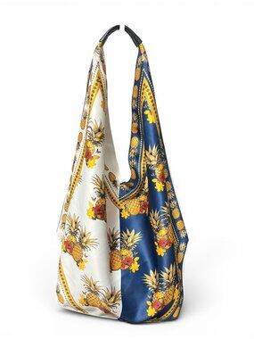 Zara Pineapple Print Two-tone Satin Shoulder Bag With Snap Closure